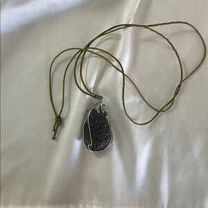 Vintage Olive Green Stone Pendant Necklace
